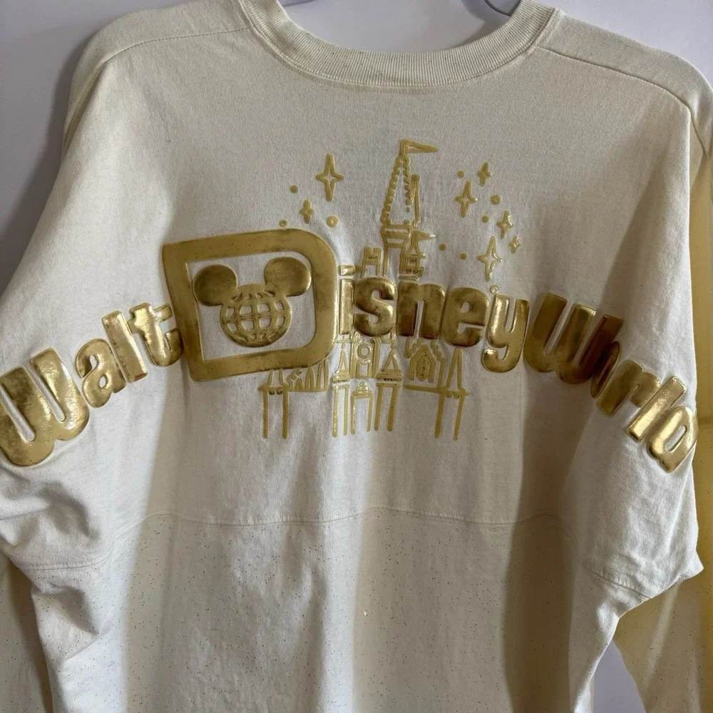 Disney Spirit Jersey Cream and Gold‎ Puffy Disney World Castle Glitter Large
